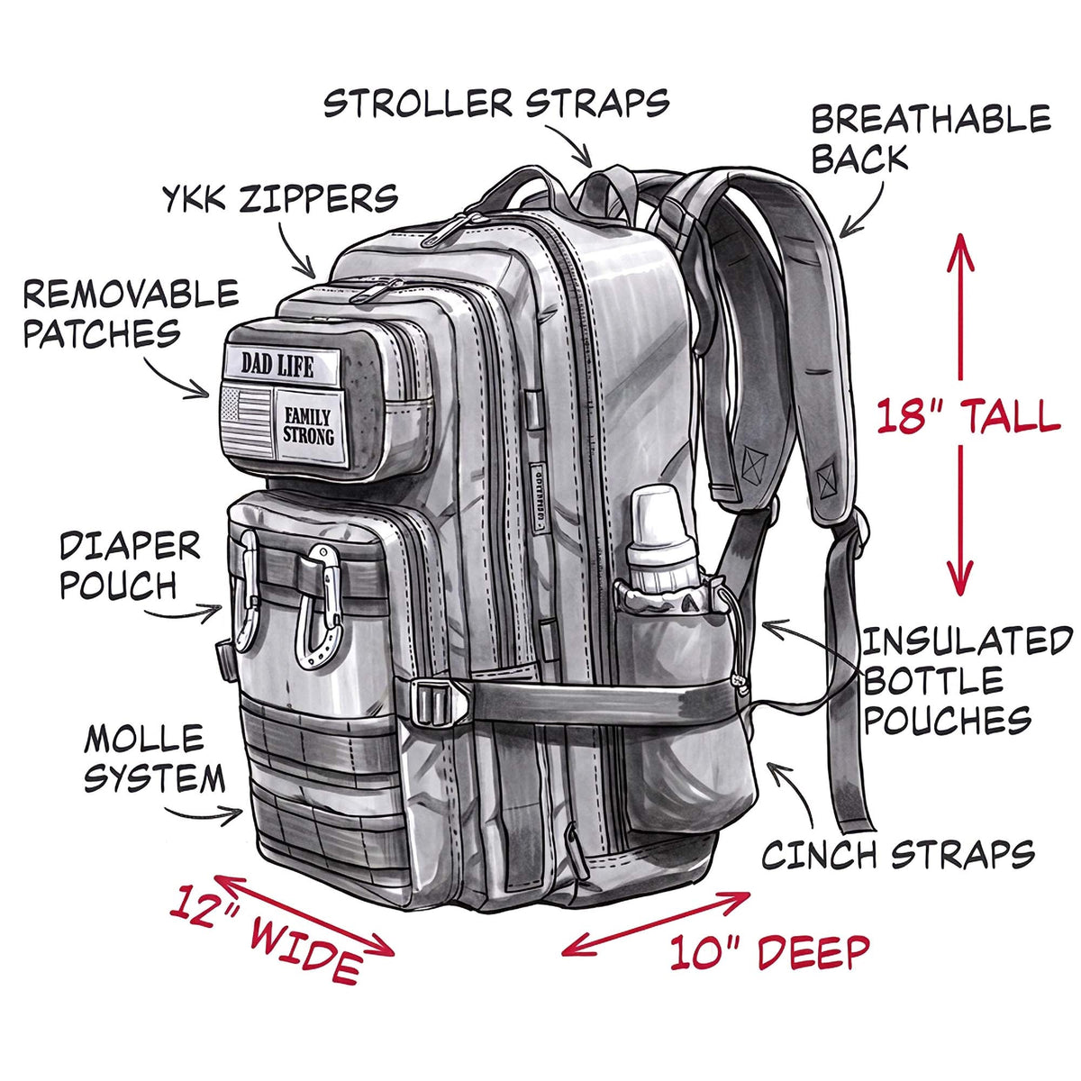 ADG42 JUG 30L Dad Diaper Bag Backpack - Black